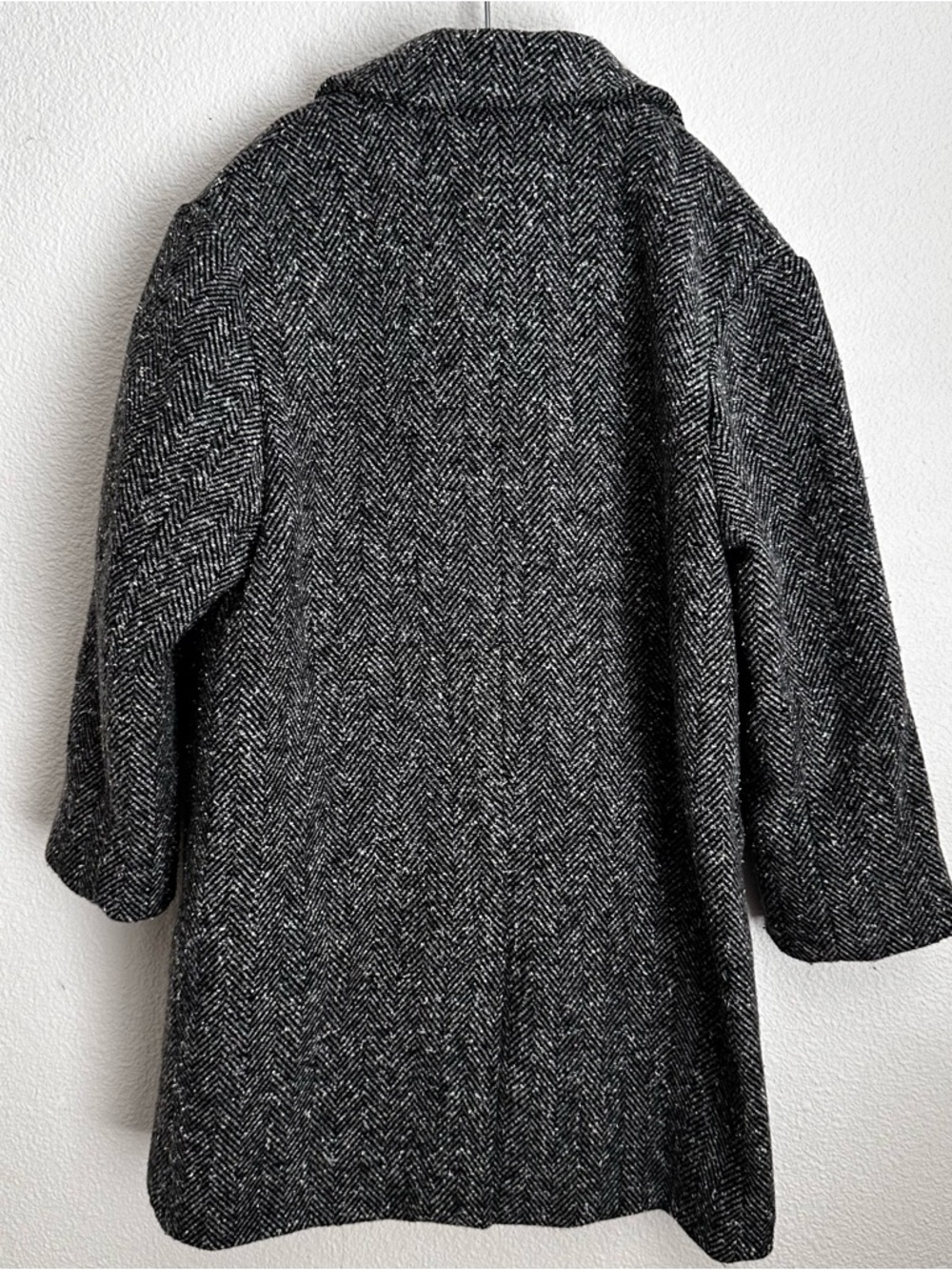Zara Girls Black & White Herringbone Long Pea Coat Size 6 - Picture 7 of 7